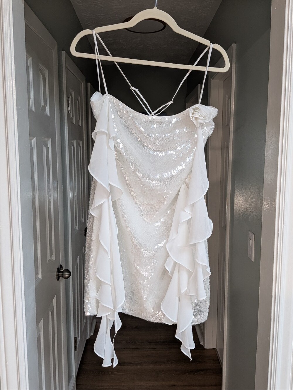 12th Tribe White Sequin Ruffle Party Dress XL NWT Bridal Bachelorette